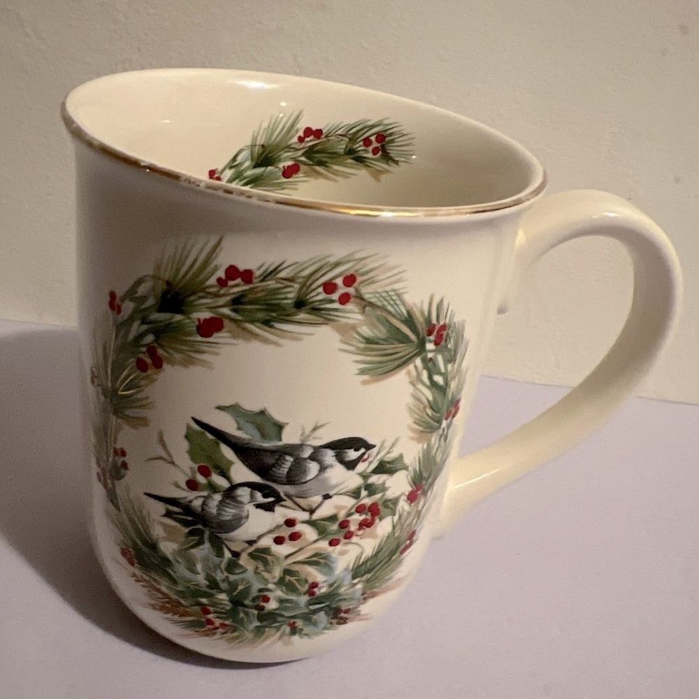 Vintage OTAGIRI Chickadee Birds Holly Branch Mug Cup Japan Gibson Greetings